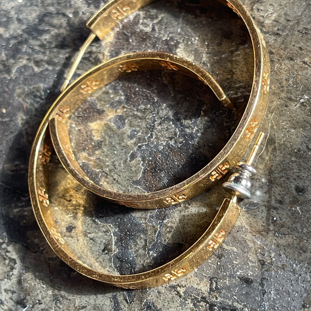 Tory Burch Large Hoop Earrings logo gold tone